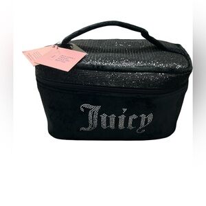 Juicy Couture BNWT Black Velour Travel Cosmetics Bag with Travel Toiletry bottle